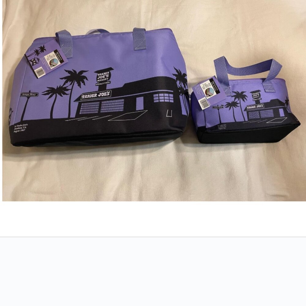 NWT! LAVENDER! Set of 2: Large & Mini Trader Joe’s Mini Insulated Cooler Bags